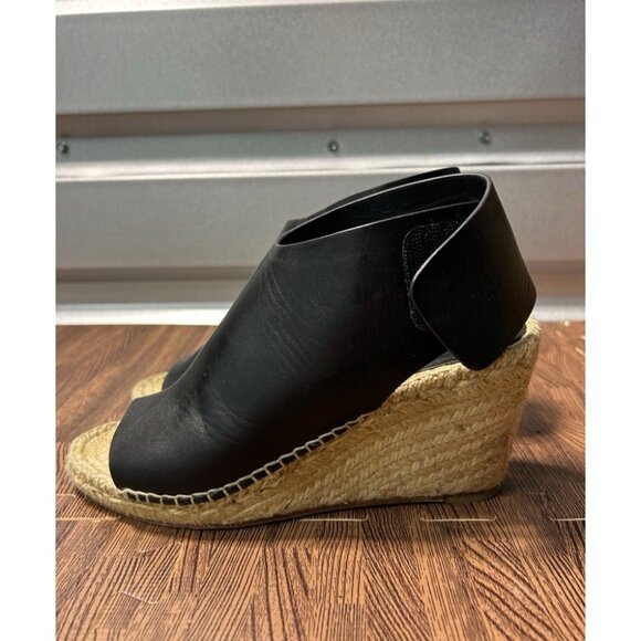 CELINE Phoebe Period Wedge Sole Ankle Strap Sandals Size 38 / US 8 Black Leather - Picture 1 of 6